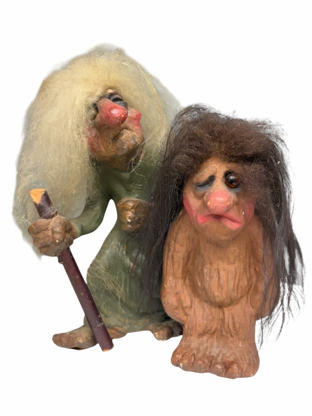 Vintage Ny Form Norway Troll Figurines Set Old Man Walking Stick & Sad Troll